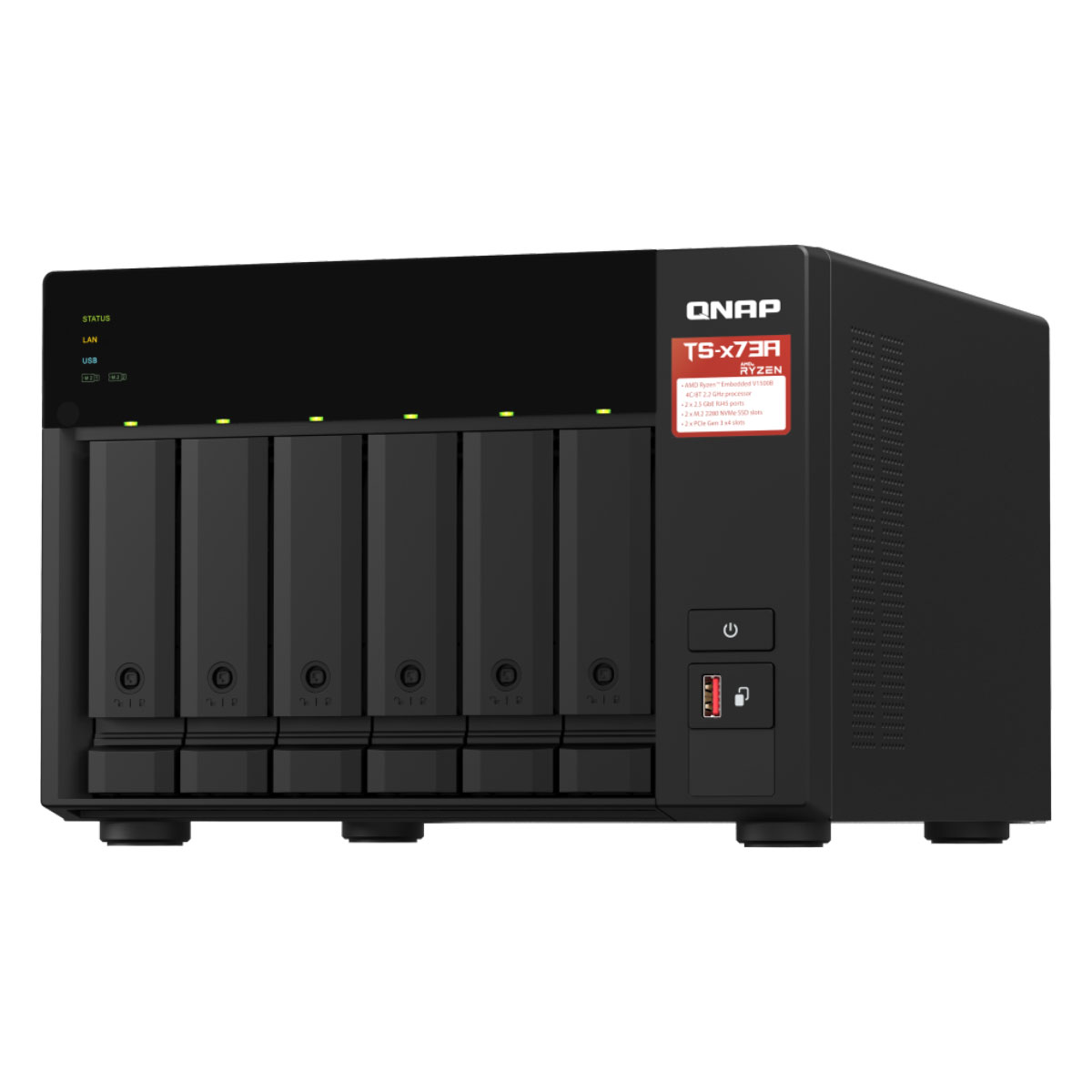 Storage NAS Qnap TS-673A-8G - Nuvem Pessoal Privada - 2 x 2.5 GbE - AMD Ryzen - 2 x M.2 Nvme - 2 x PCIe x4 - 6 baias SATA