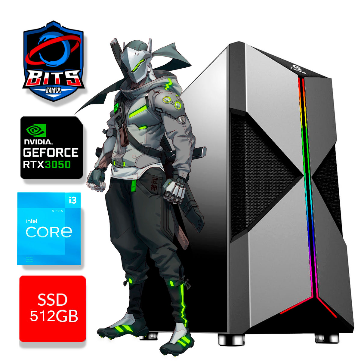 PC Gamer Bits 2025 - Intel I3 12100F, 16GB, SSD 512GB NVMe, Video GeForce RTX 3050 6GB - Windows 11 Professional