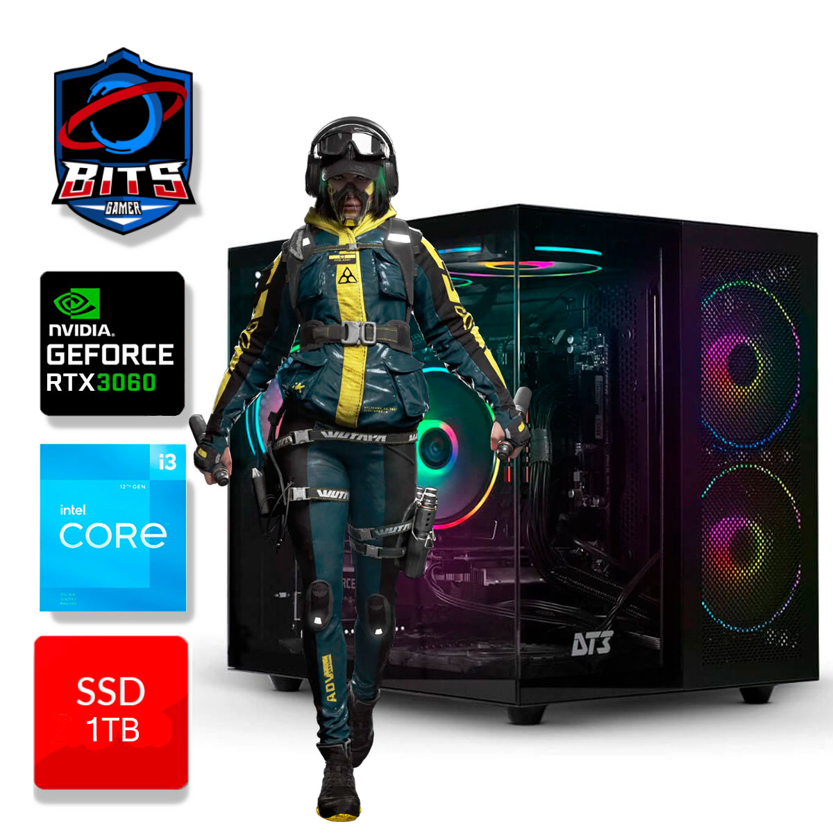 PC Gamer Bits 2025 - Intel i3 14100F, 16GB, SSD 1TB NVMe, Video GeForce RTX 3060 12GB - Windows 11 Professional