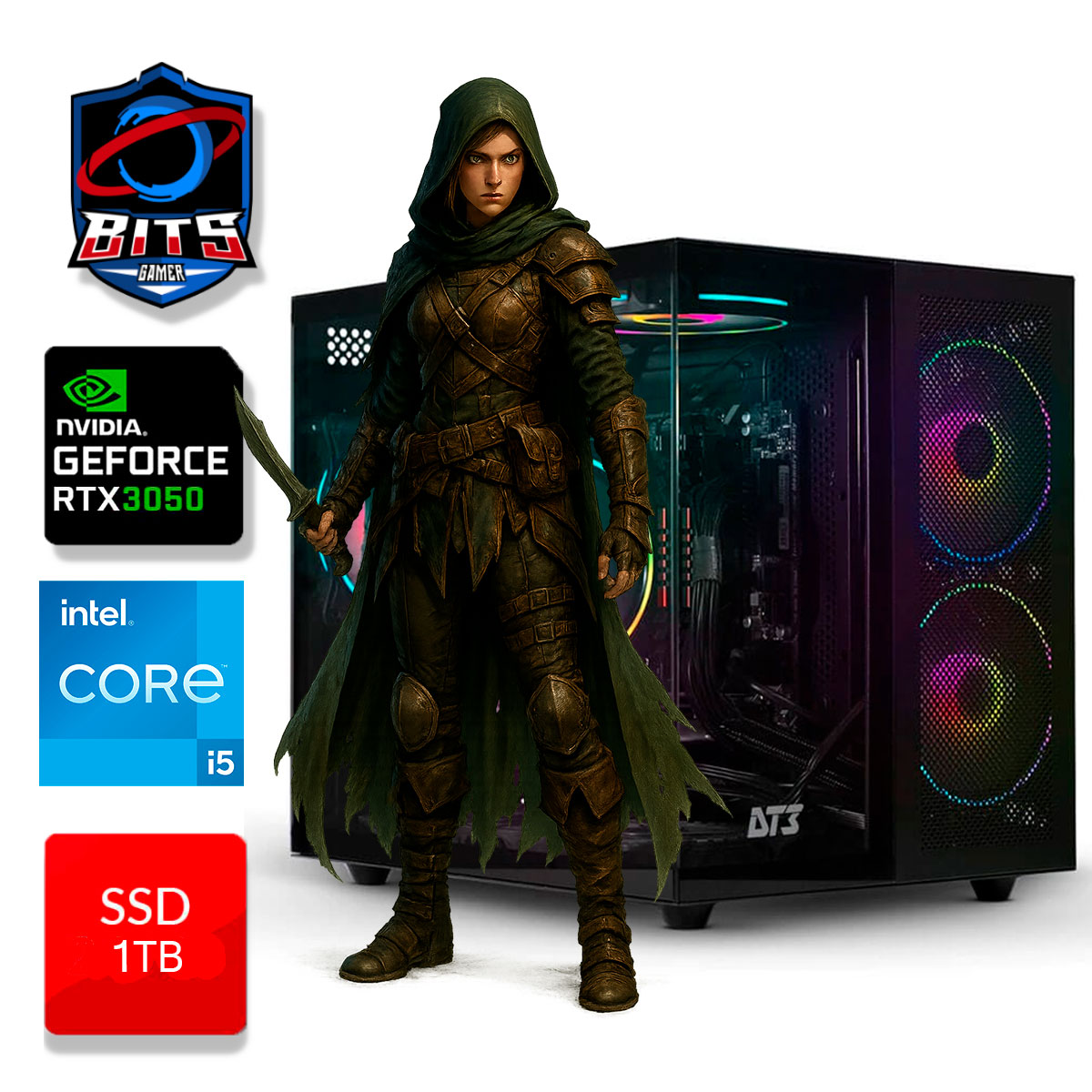 PC Gamer Bits 2025 - Intel i5 12400F, 16GB, SSD 1TB NVMe, Video GeForce RTX 3050 6GB - Windows 11 Professional