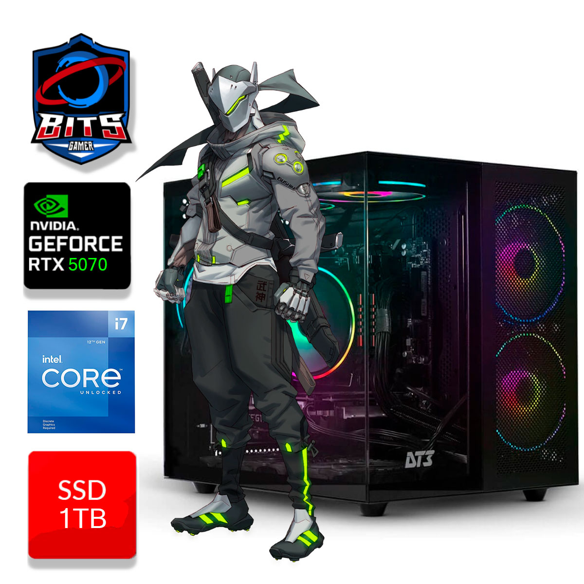 PC Gamer Bits 2025 - Intel i7 12700KF, 16GB, SSD 1TB NVMe, Video GeForce RTX 5070 12GB - Windows 11 Professional