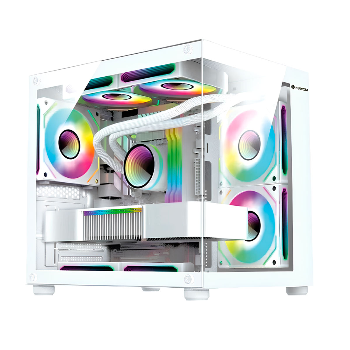 Gabinete Gamer Aquário Hayom GB1797 - Vidro Temperado - Inclusos 4 FANs 120mm - Micro ATX - Branco