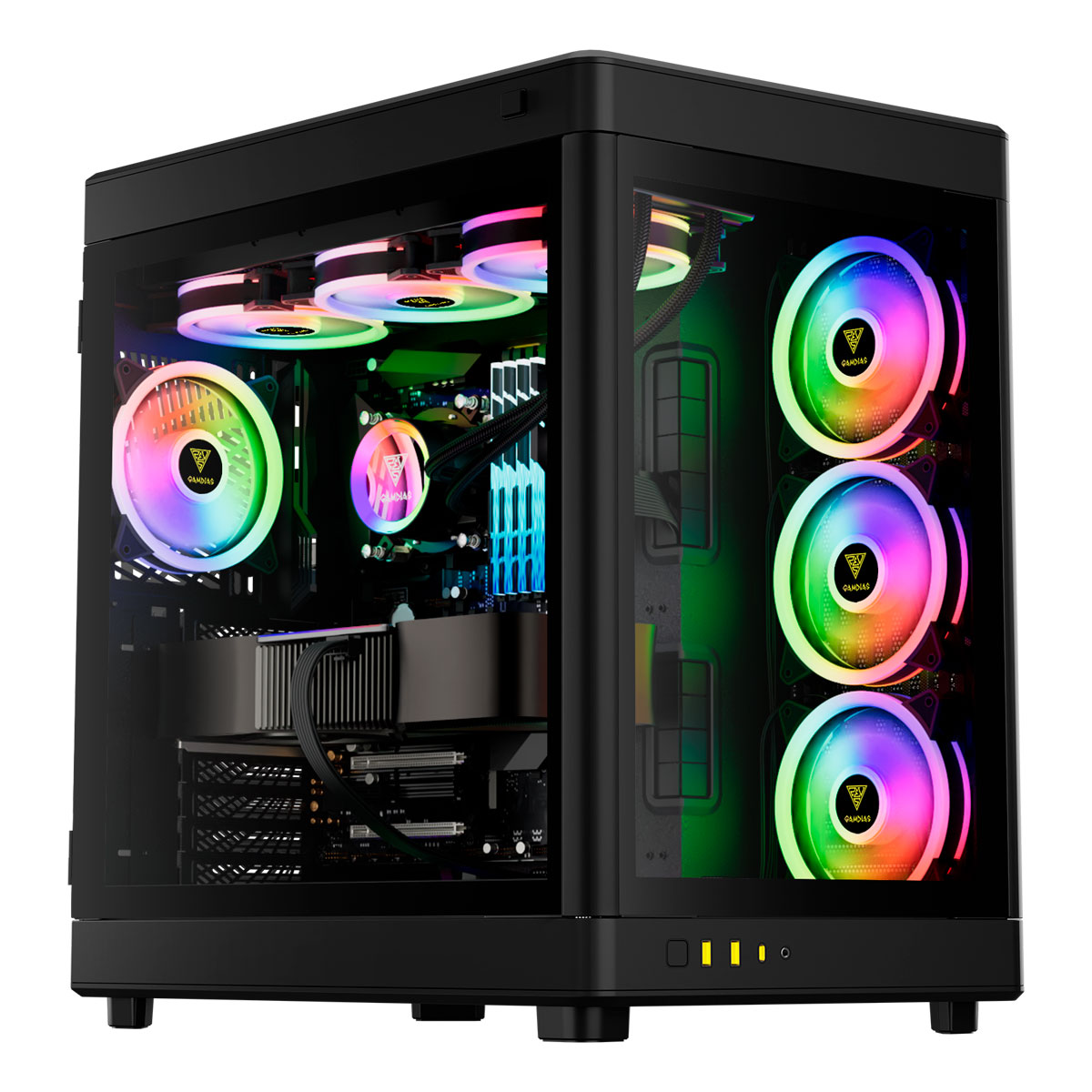 Gabinete Gamer Aquário Gamdias Neso P1B - Vidro Temperado - Design Modular - Horizontal ou Vertical - E-ATX Full Tower - Preto