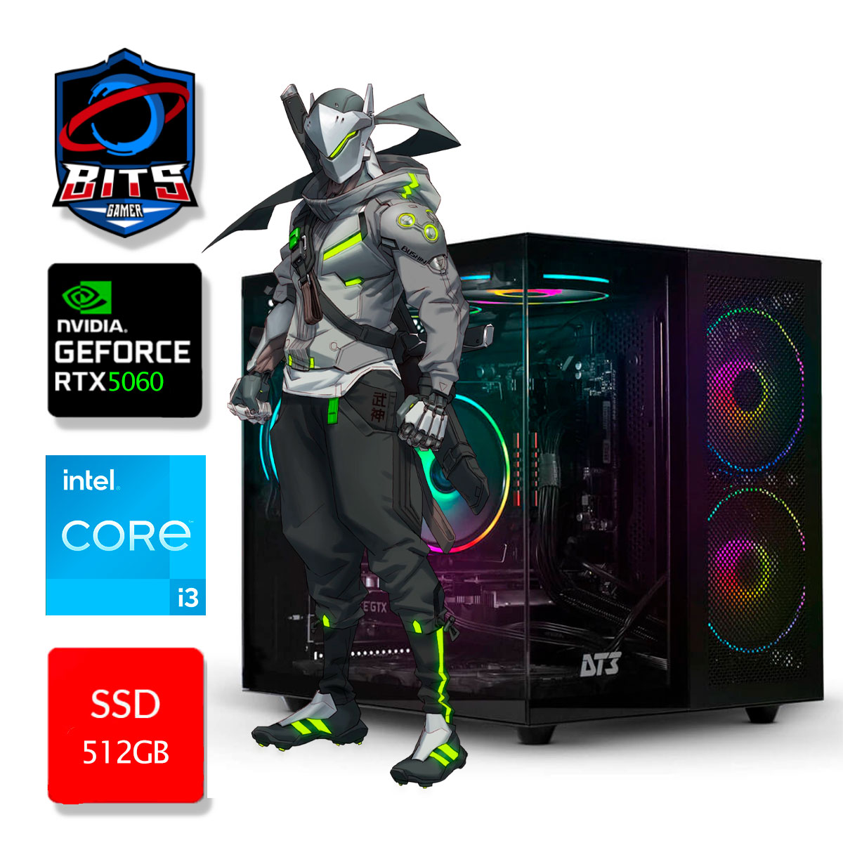 PC Gamer Bits 2025 - Intel i3 14100F, 16GB, SSD 512GB NVMe, GeForce RTX 5060 8GB - Windows 11 Professional