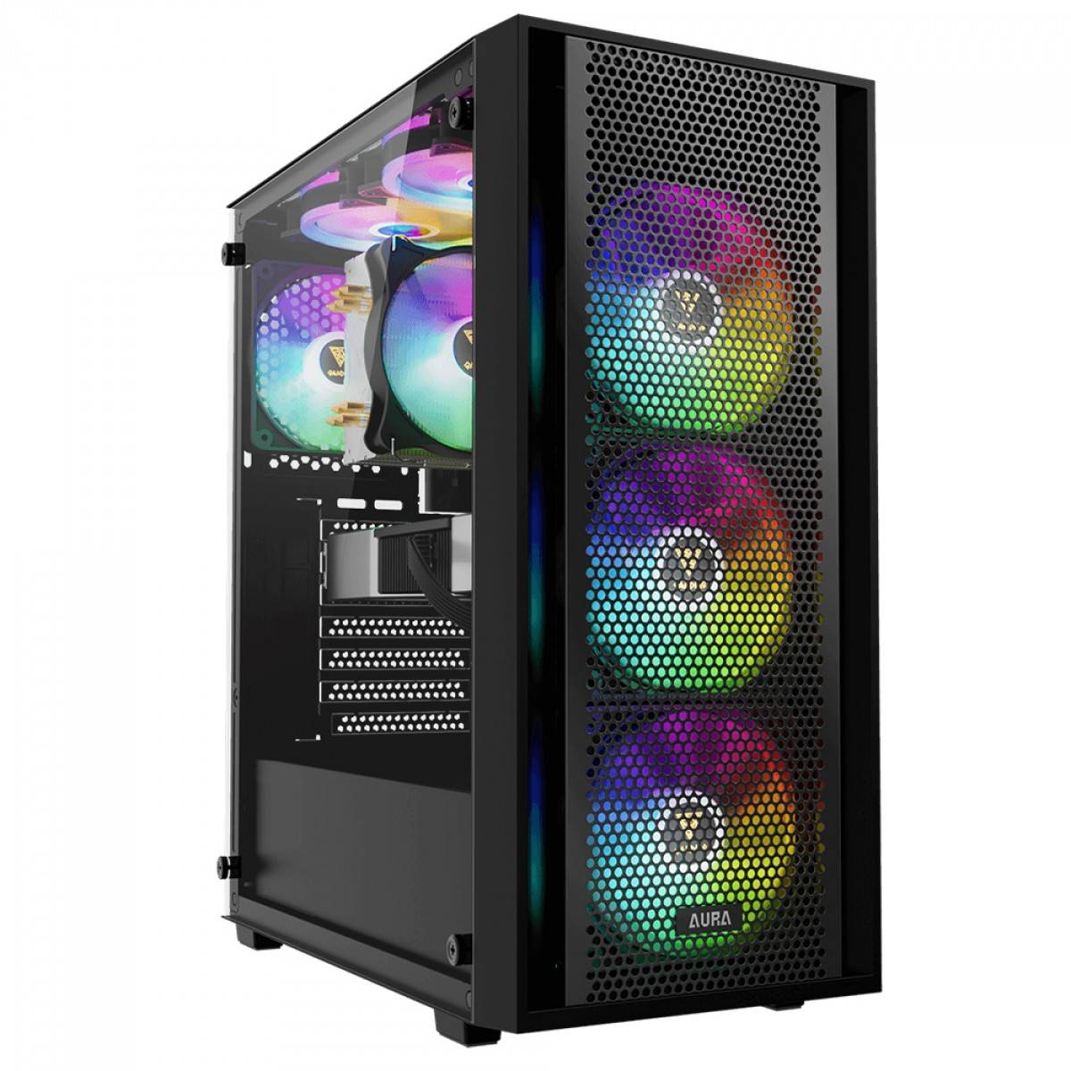 Gabinete Gamer Gamdias Aura GC2 Elite - Vidro temperado - 4 Coolers ARGB Inclusos - Preto