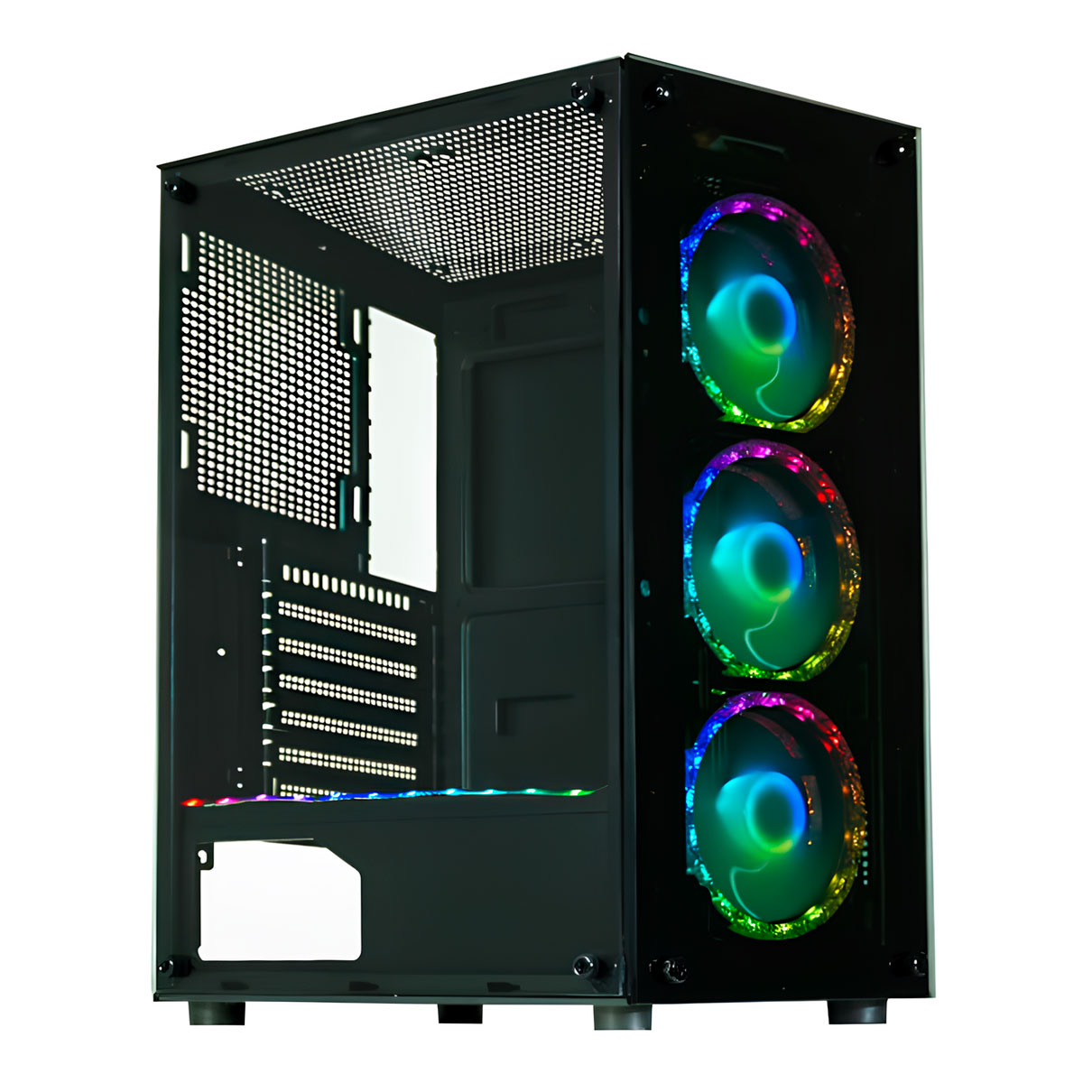 Gabinete Gamer K-Mex CG-50C5 - Vidro Temperado - 3 Coolers ARGB + Controladora Inclusos - ATX - Preto