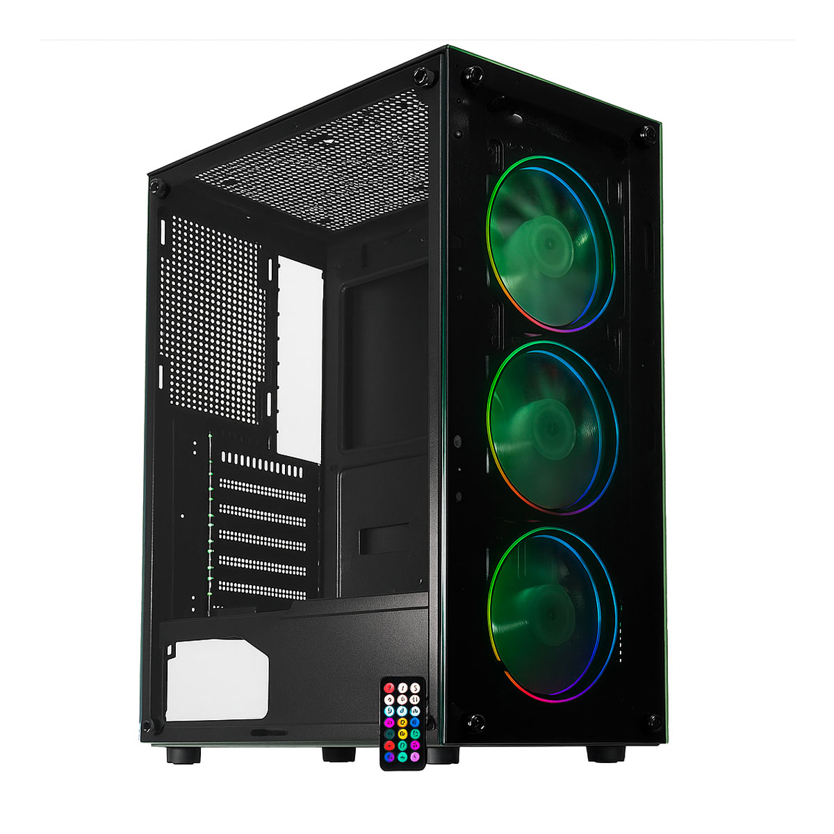 Gabinete Gamer K-Mex GC-60C5 - Vidro Temperado - 3 Coolers ARGB + Controladora Inclusos - ATX - Preto