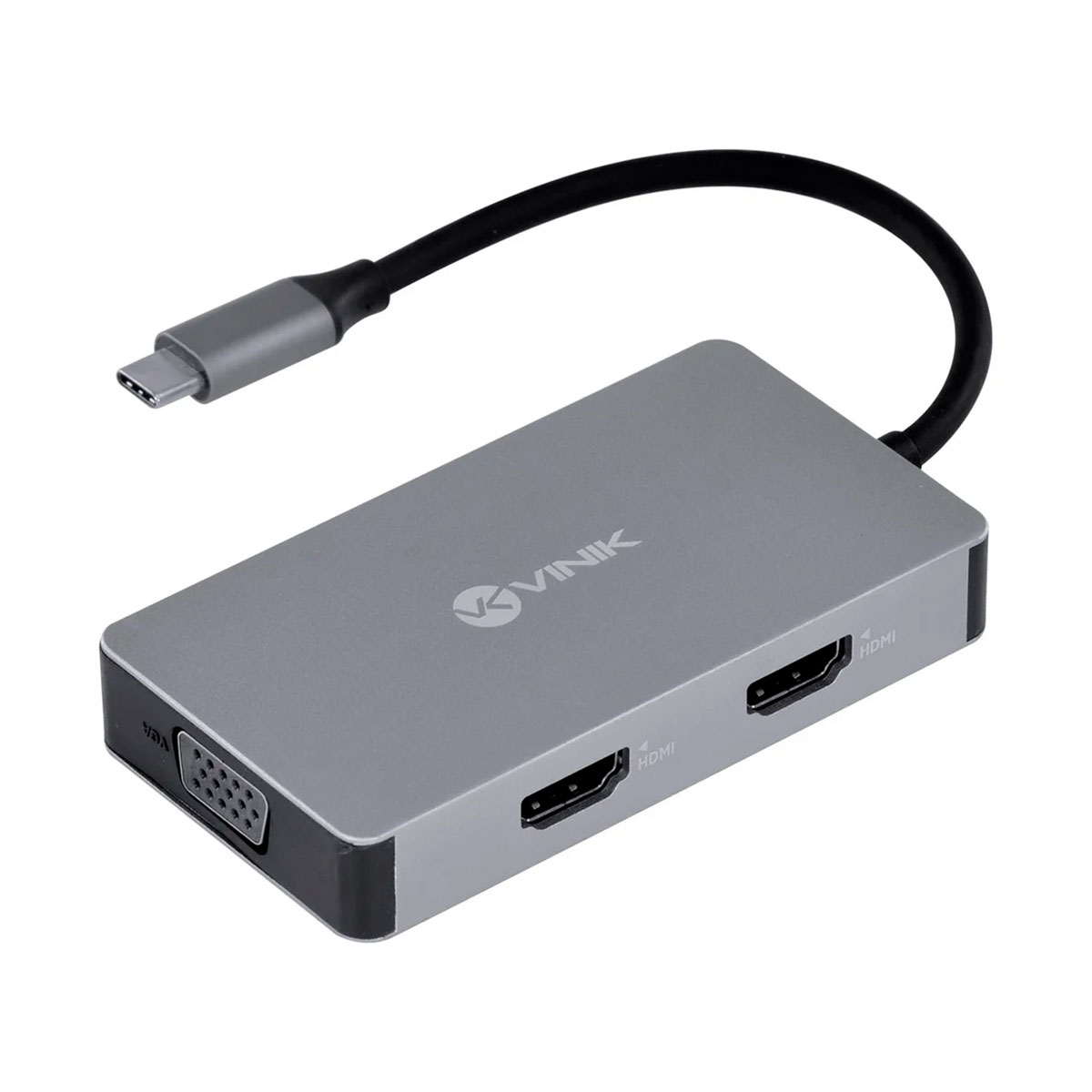 Adaptador Conversor USB-C para HDMI e VGA - USB 3.0 - 2 x HDMI - USB-C PD 60W - Vinik HC-5VGA