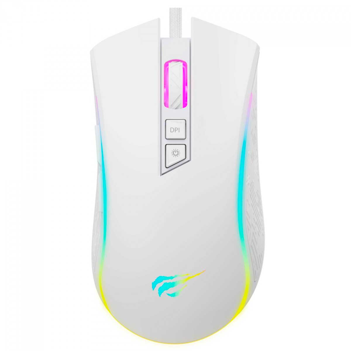 Mouse Gamer Havit MS1034 - 4800dpi - Iluminação RGB - 7 Botões - Branco - HVMS-MS1034-WH