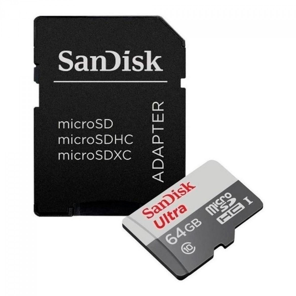 Cartão 64GB Micro SD com adaptador SD - Classe 10 - Velocidade até 100MB/s - SanDisk SDSQUNR-064G-GN3MA