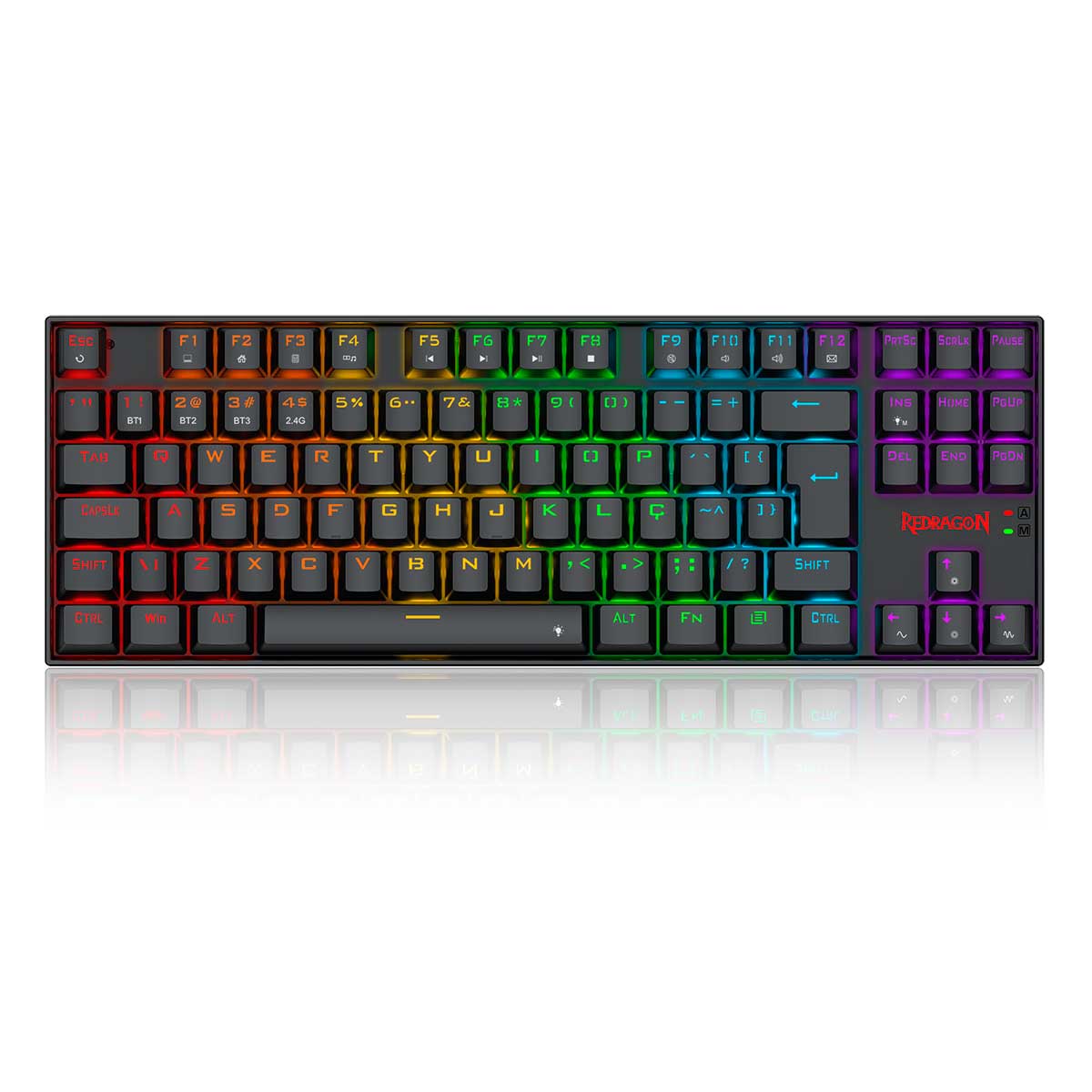 Teclado Mecânico Gamer sem fio Redragon Kumara Elite - ABNT2 - Bluetooth ou 2.4GHz - RGB - Switch Brown - Formato TKL - Preto - K552-KRS (PT-BROWN)