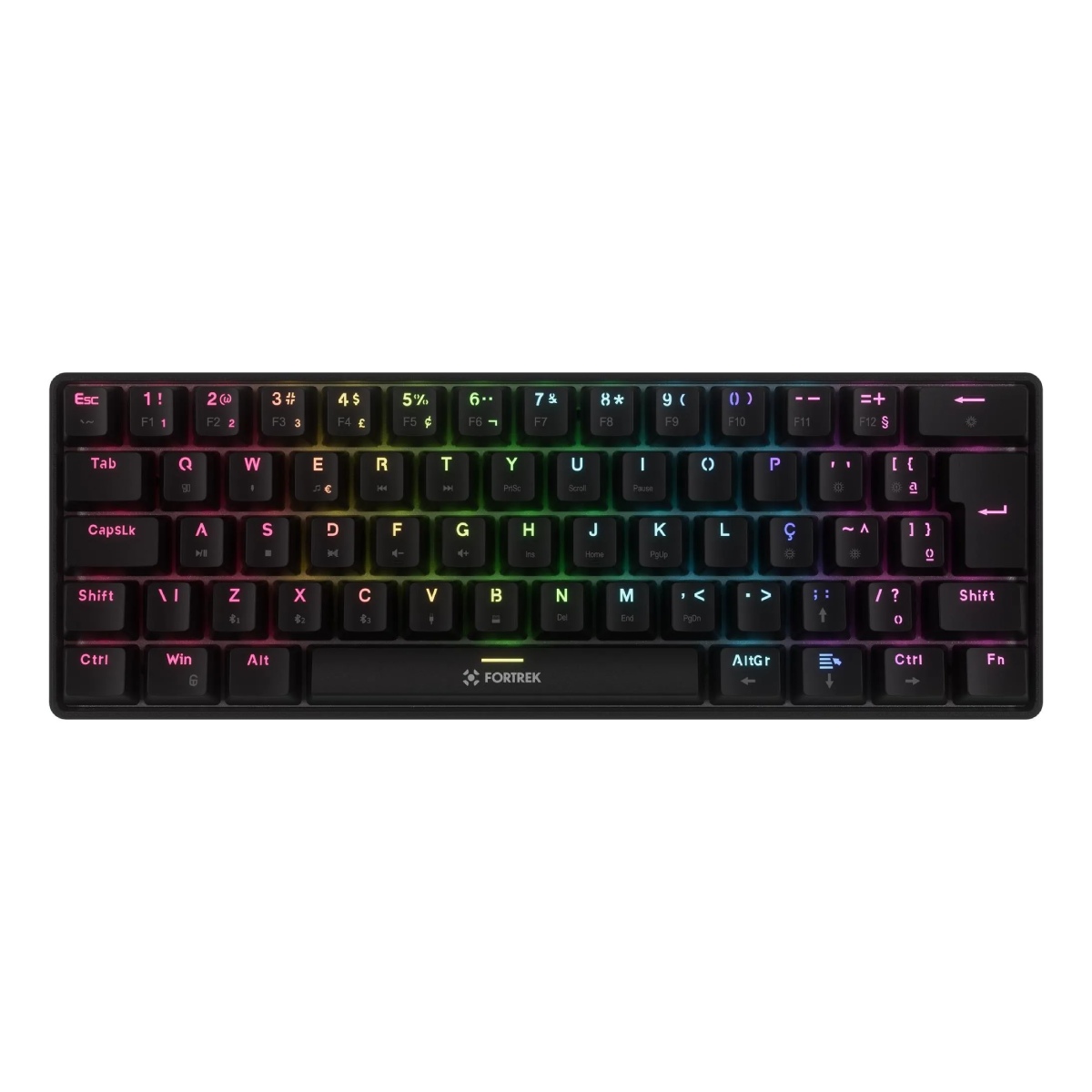 Teclado Mecânico Gamer sem Fio Fortrek Gravity Air - ABNT2 - Bluetooth ou 2.4GHz ou USB - RGB - Switch Brown - Preto - 84977