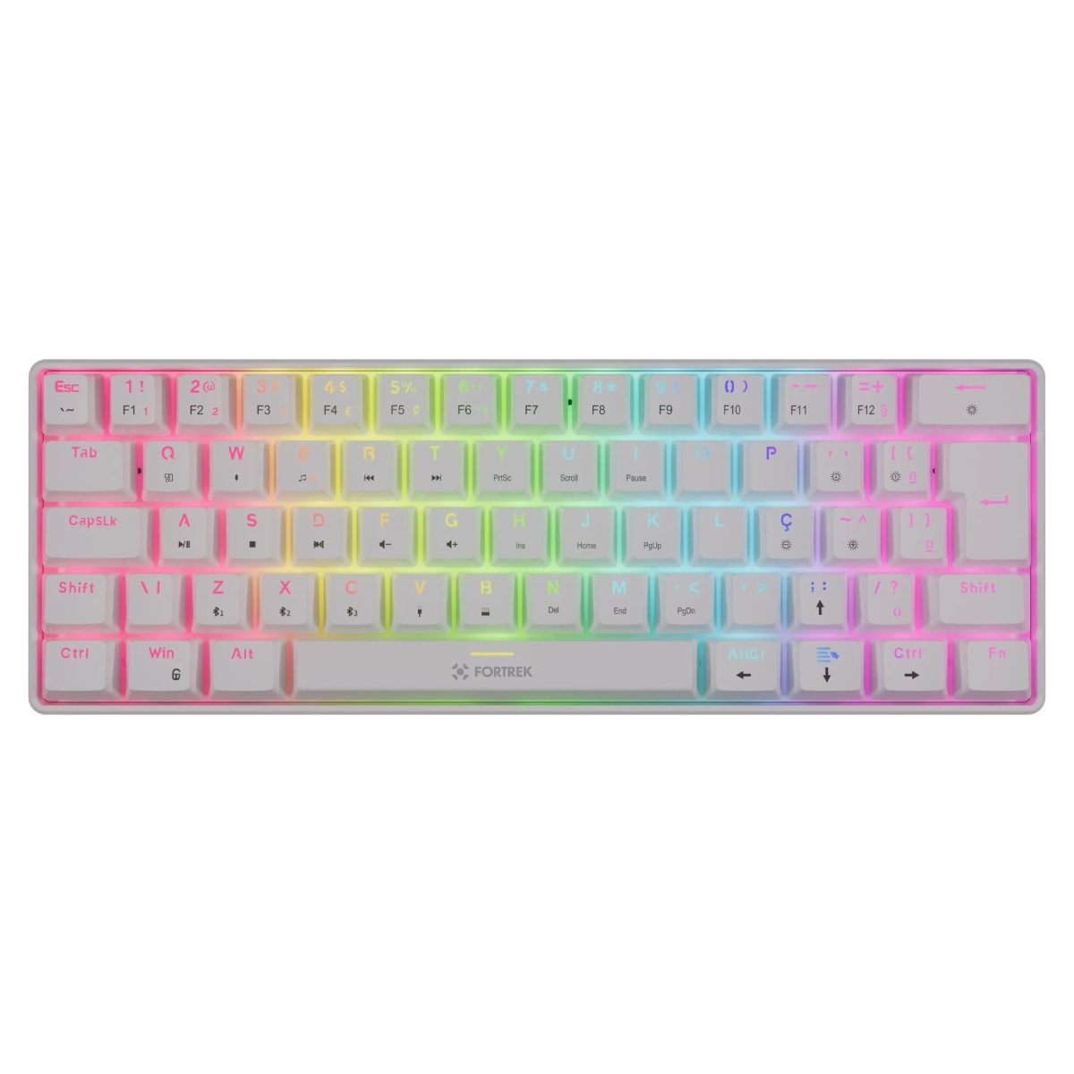 Teclado Mecânico Gamer sem Fio Fortrek Gravity Air - ABNT2 - Bluetooth ou 2.4GHz ou USB - RGB - Switch Brown - Branco - 84978