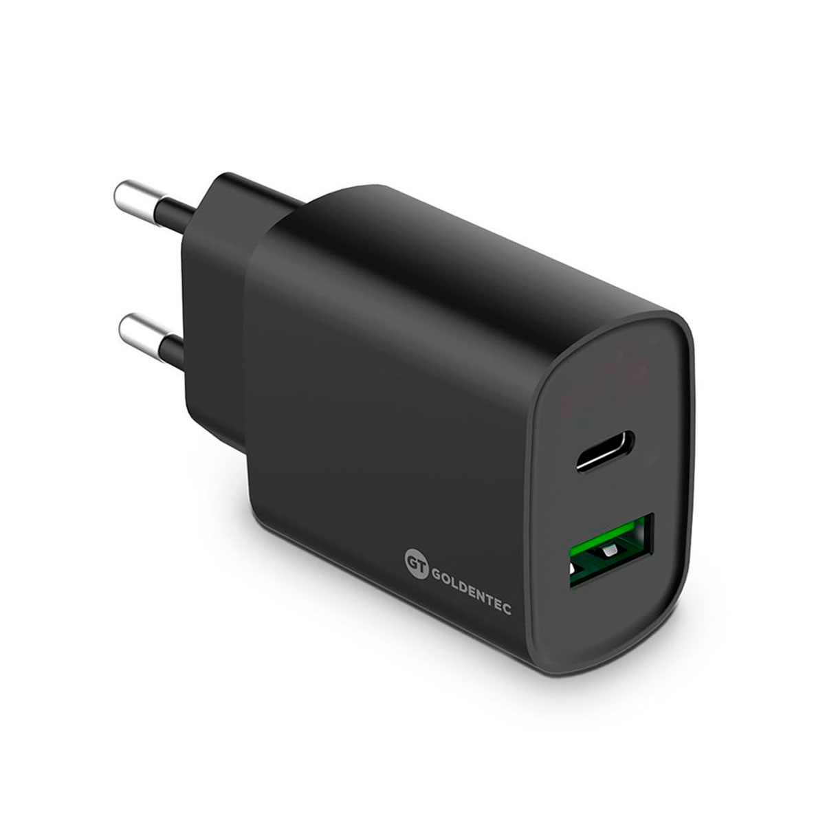 Carregador de Parede USB e USB-C - Goldentec Fast Charge - 20W - Carregamento Rápido - Preto - 65644