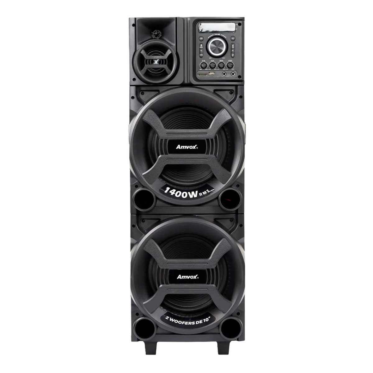 Caixa Amplificada Amvox Titan Black - 1400W RMS - Bluetooth, USB e SD - TWS - Bivolt - Alça de Transporte - ACA1402