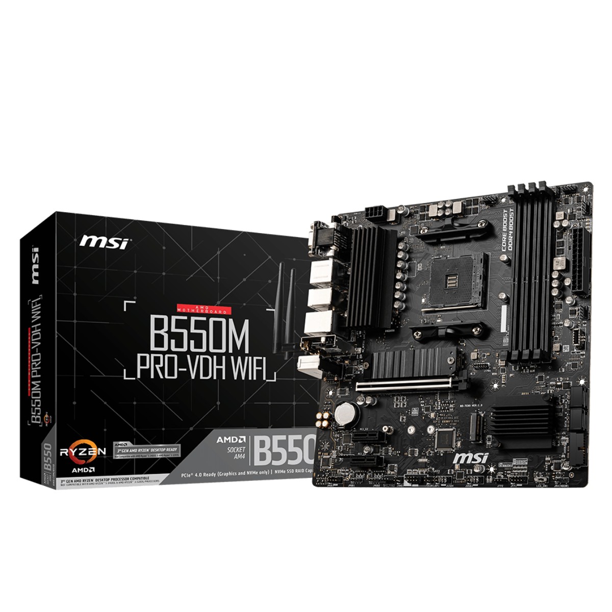 Placa Mãe MSI B550M Pro-VDH Wi-Fi (AM4 - DDR4 4400 O.C) - Chipset AMD B550 - USB 3.2 - Slot M.2 - Micro ATX