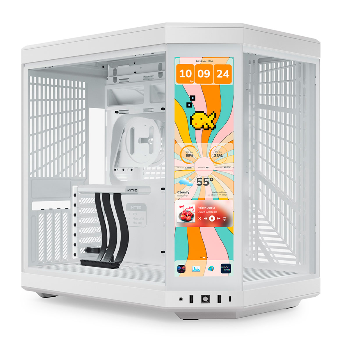 Gabinete Gamer Aquário Hyte Y70 Touch Infinite Snow - Tela Touch 15
