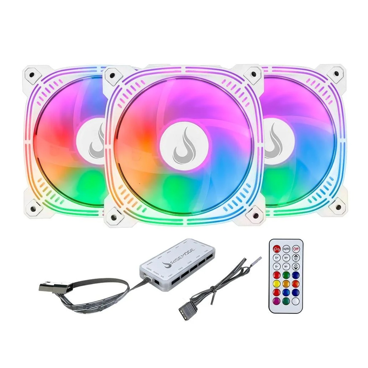 Kit 3 Coolers 120mm Aura Frost Pro - LED ARGB - Branco - Rise Mode RM-CF-02-ARGB