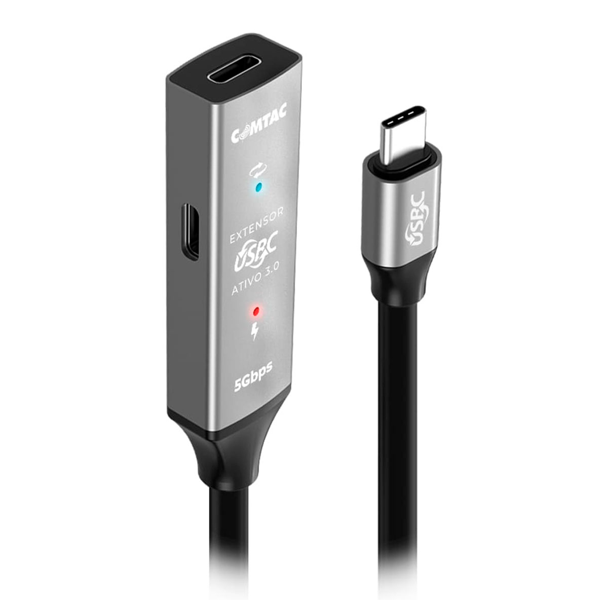 Cabo Extensor USB-C - Ativo com Amplificador de Sinal - 15 Metros - 5Gbps - Preto - Comtac 20129423