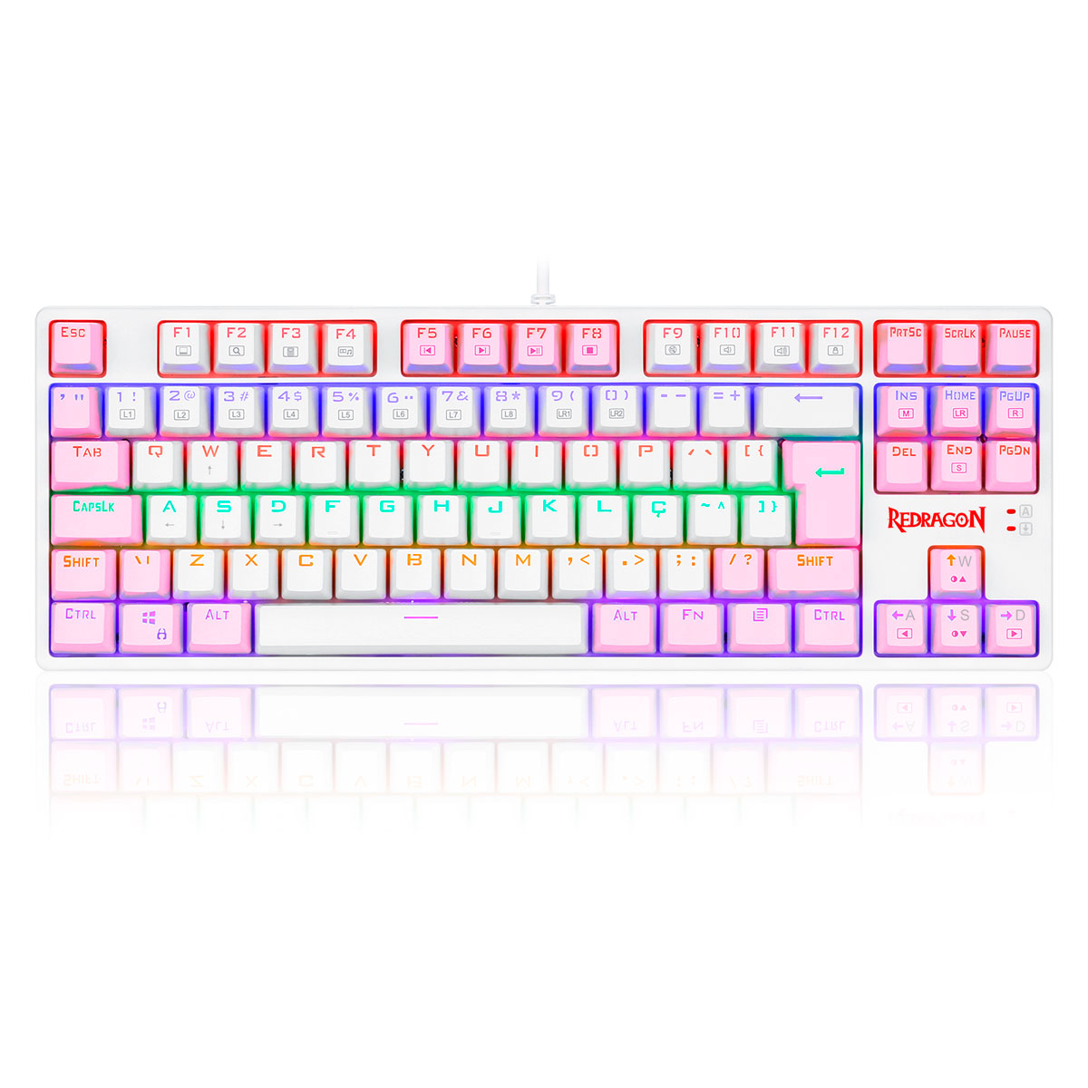 Teclado Mecânico Gamer Redragon Daksa Lollipop - ABNT2 - TKL - RGB - Switch Blue - Branco e Rosa - K576WP-R
