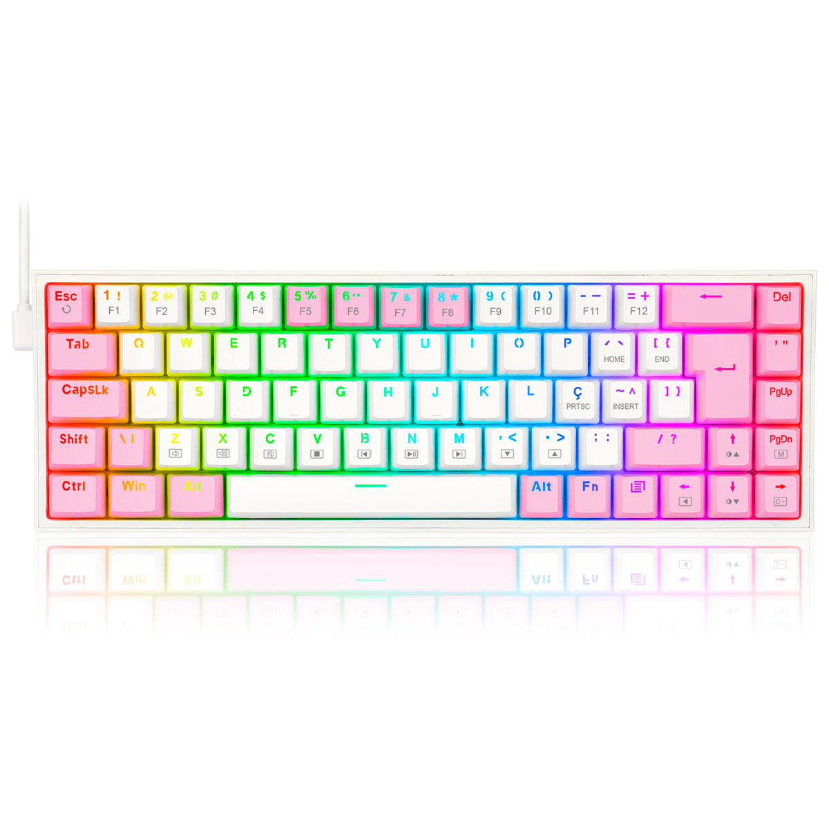 Teclado Mecânico Gamer Redragon Castor - ABNT2 - RGB - Switch Brown - Branco e Rosa - K631WP-RGB PT-BROWN