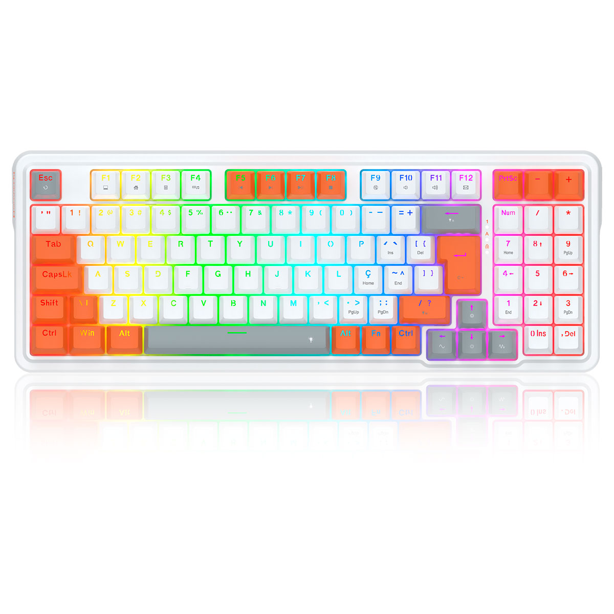 Teclado Mecânico Gamer Redragon Glória - ABNT2 - RGB - Switch Red - Branco e Vermelho - K664WOG-RGB