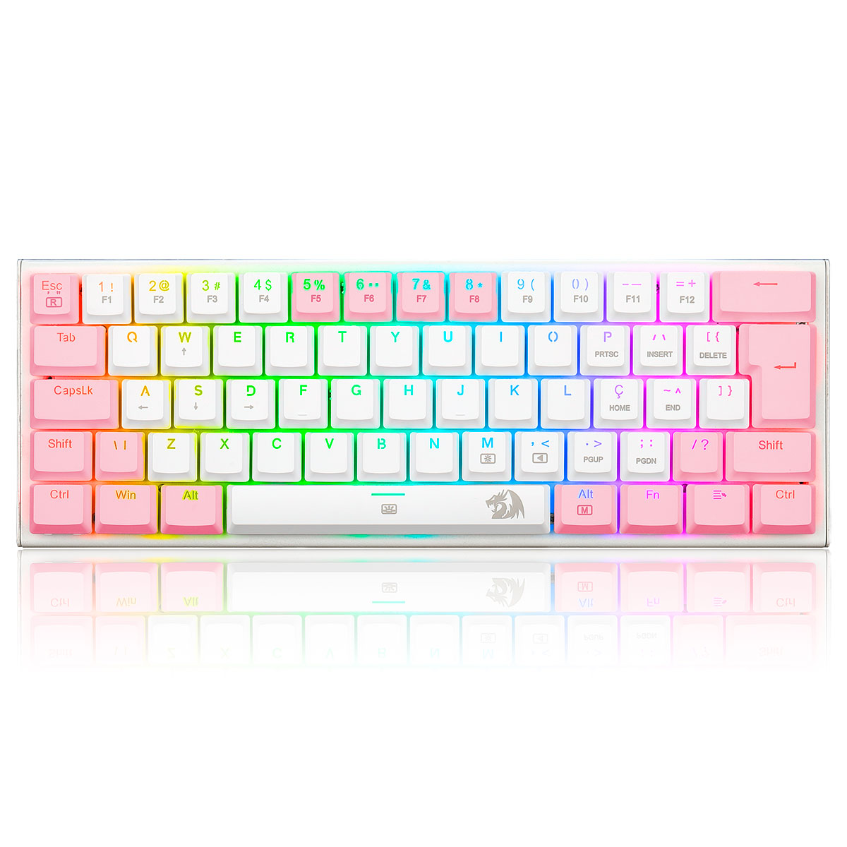 Teclado Mecânico Gamer Redragon Anivia - ABNT2 - RGB - Switch Blue - Branco e Rosa - K614WP-RGB
