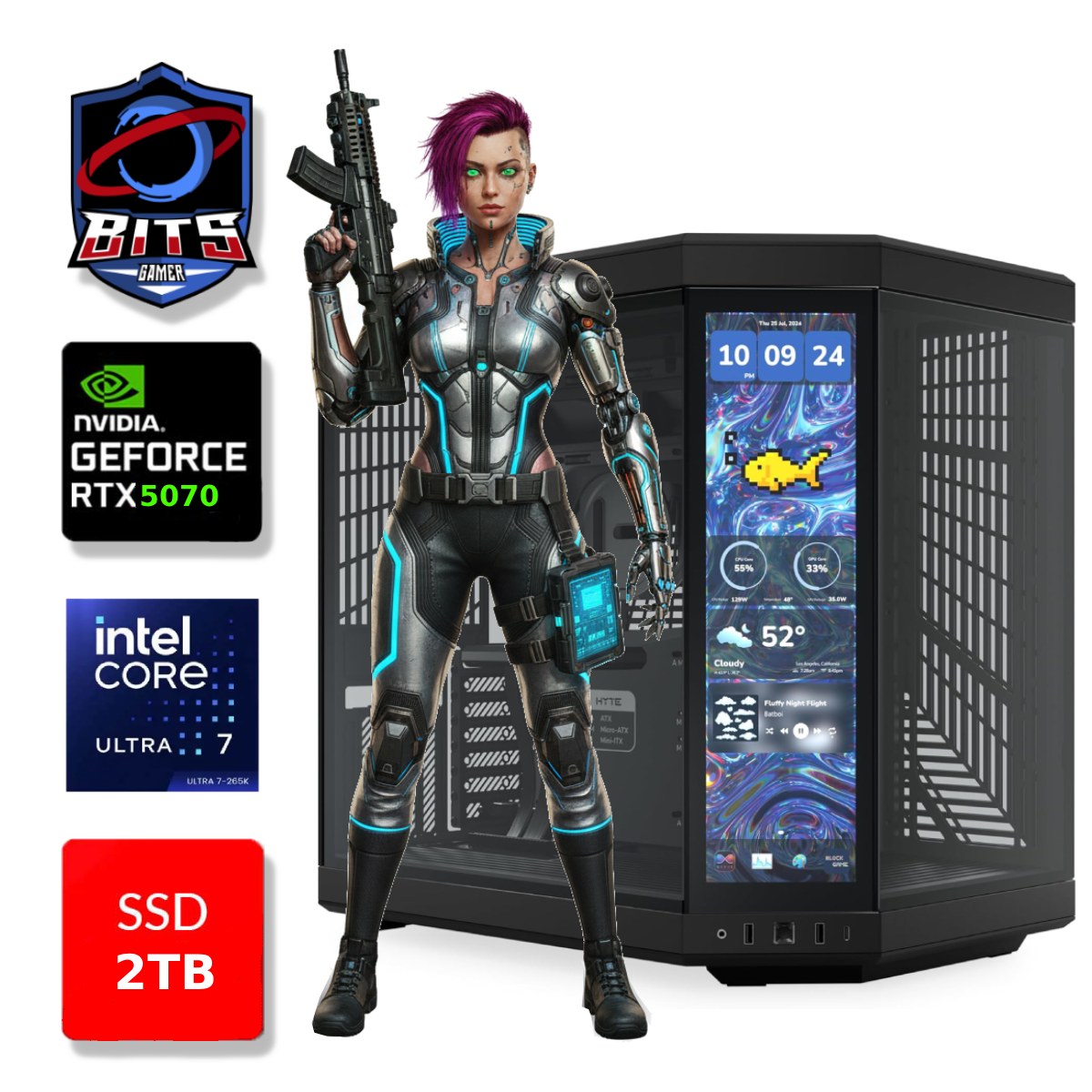 PC Gamer Bits 2026 - Intel Ultra 7 265k, 64GB, SSD 2TB NVMe, Vídeo GeForce RTX 5070 12GB - Windows 11 Professional