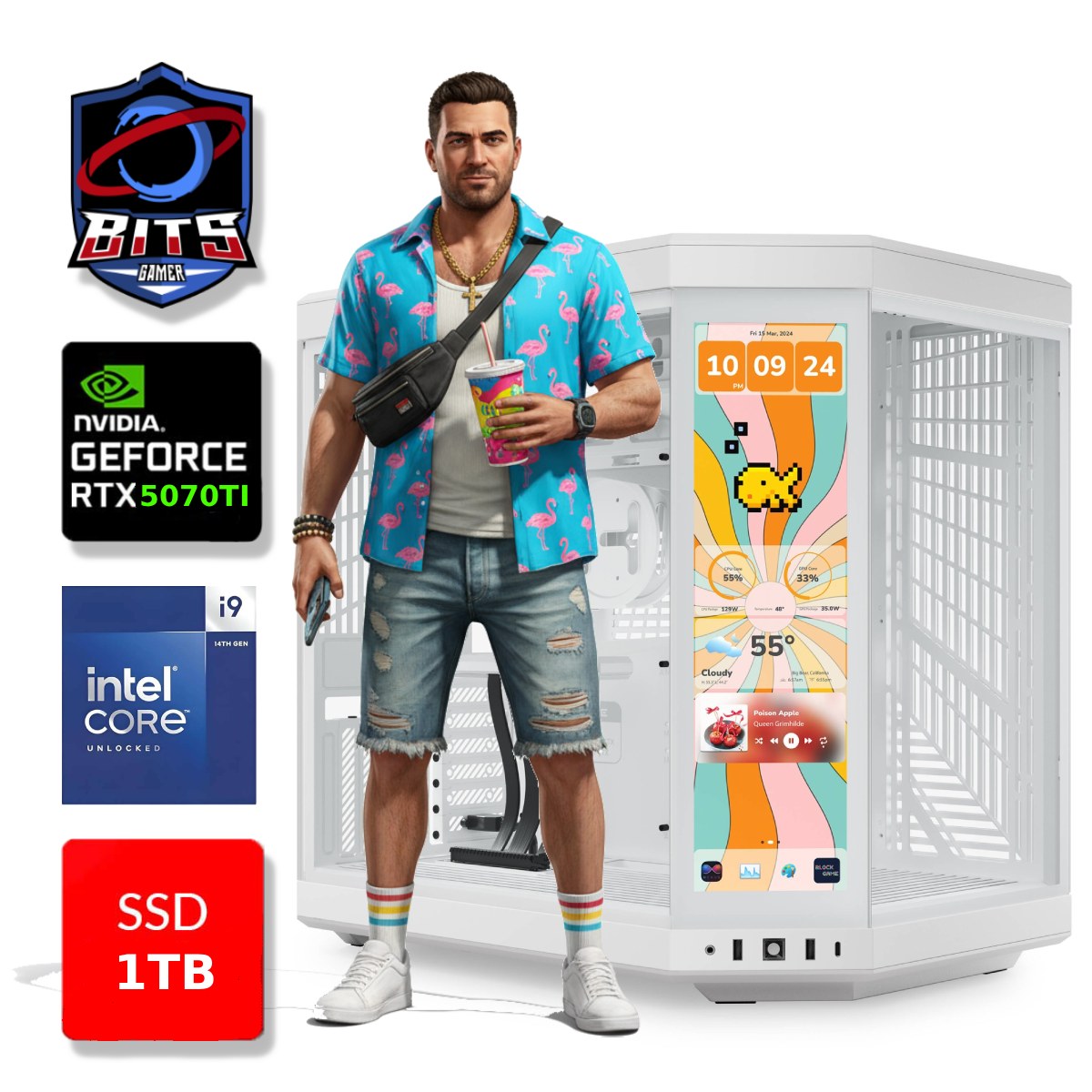 PC Gamer Bits White 2026 - Intel i9 14900K, 32GB, SSD 1TB NVMe, Vídeo GeForce RTX 5070TI 16GB - Windows 11 Professional
