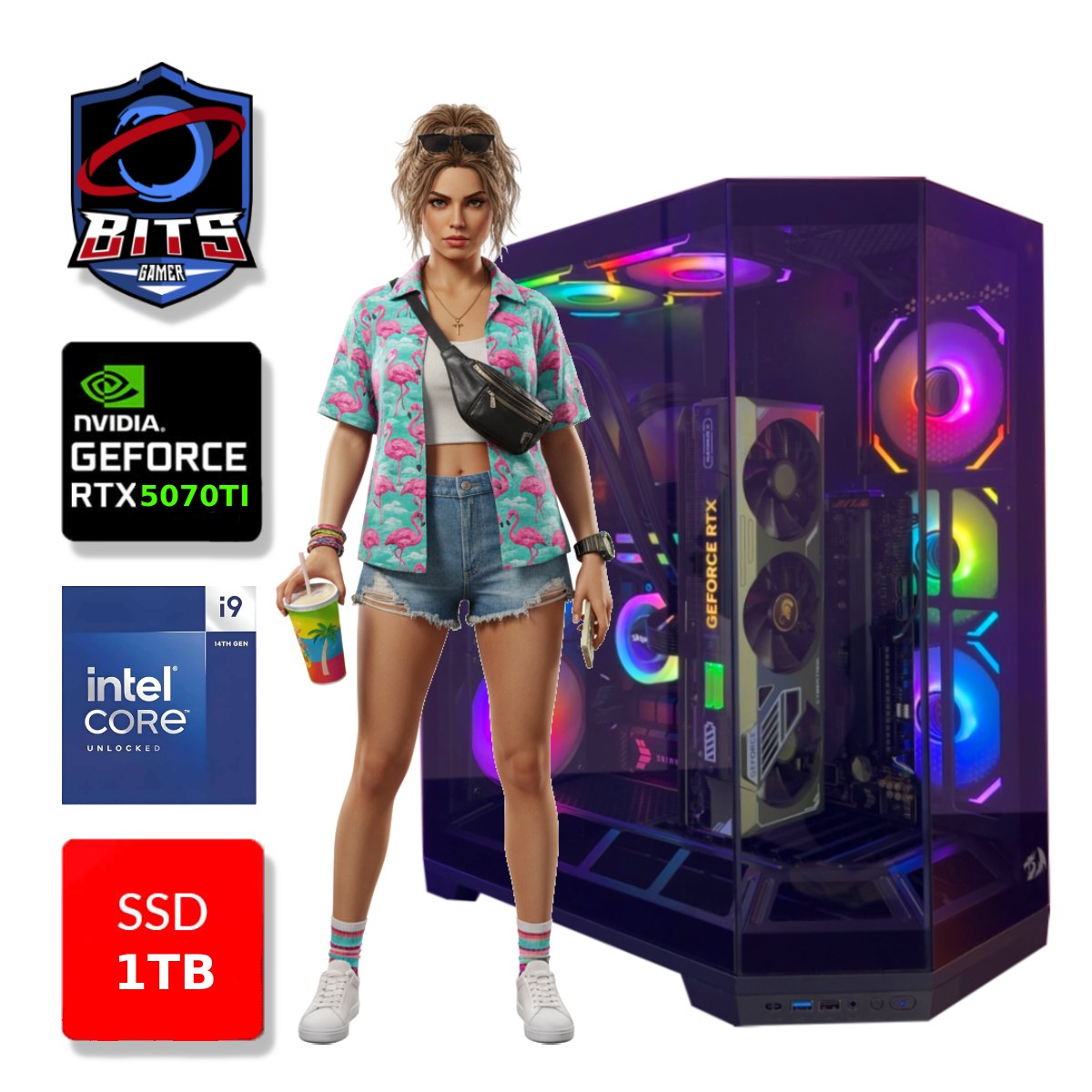PC Gamer Bits Vortex 2026 - Intel i9 14900K, 32GB, SSD 1TB NVMe, Vídeo GeForce RTX 5070TI 16GB - Windows 11 Professional