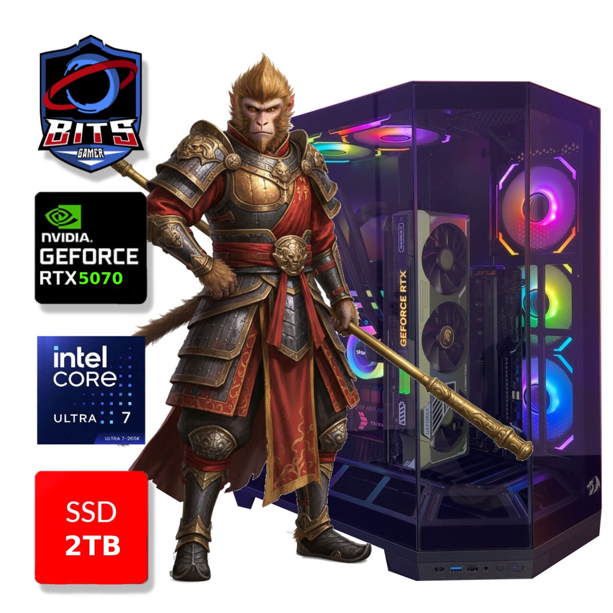 PC Gamer Bits Vortex 2026 - Intel Ultra 7 265k, 64GB, SSD 2TB NVMe, Vídeo GeForce RTX 5070 12GB - Windows 11 Professional
