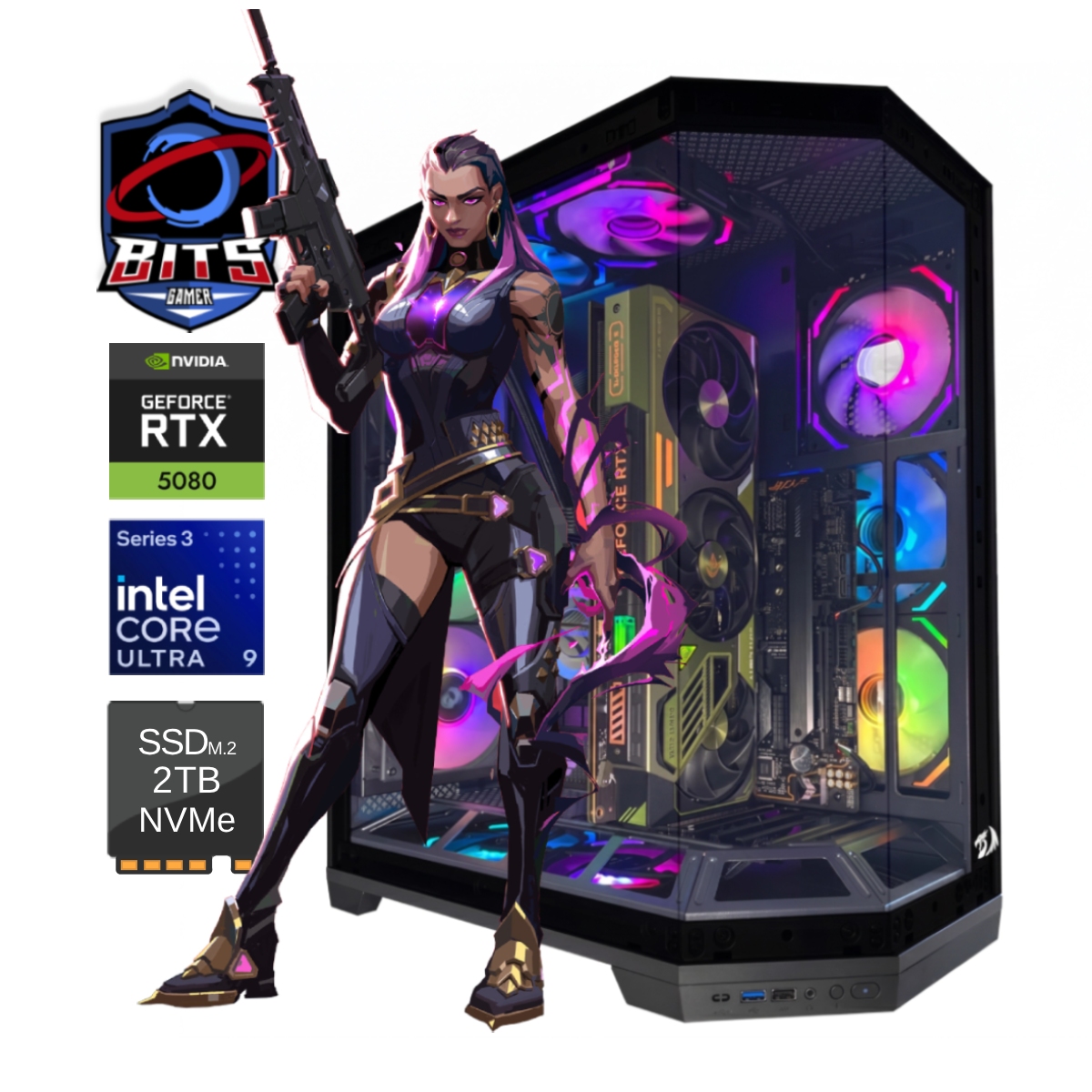 PC Gamer Bits Vortex 2025 - Intel Ultra 9 285k, 64GB, SSD 2TB NVMe, Vídeo GeForce RTX 5080 16GB - Windows 11 Professional