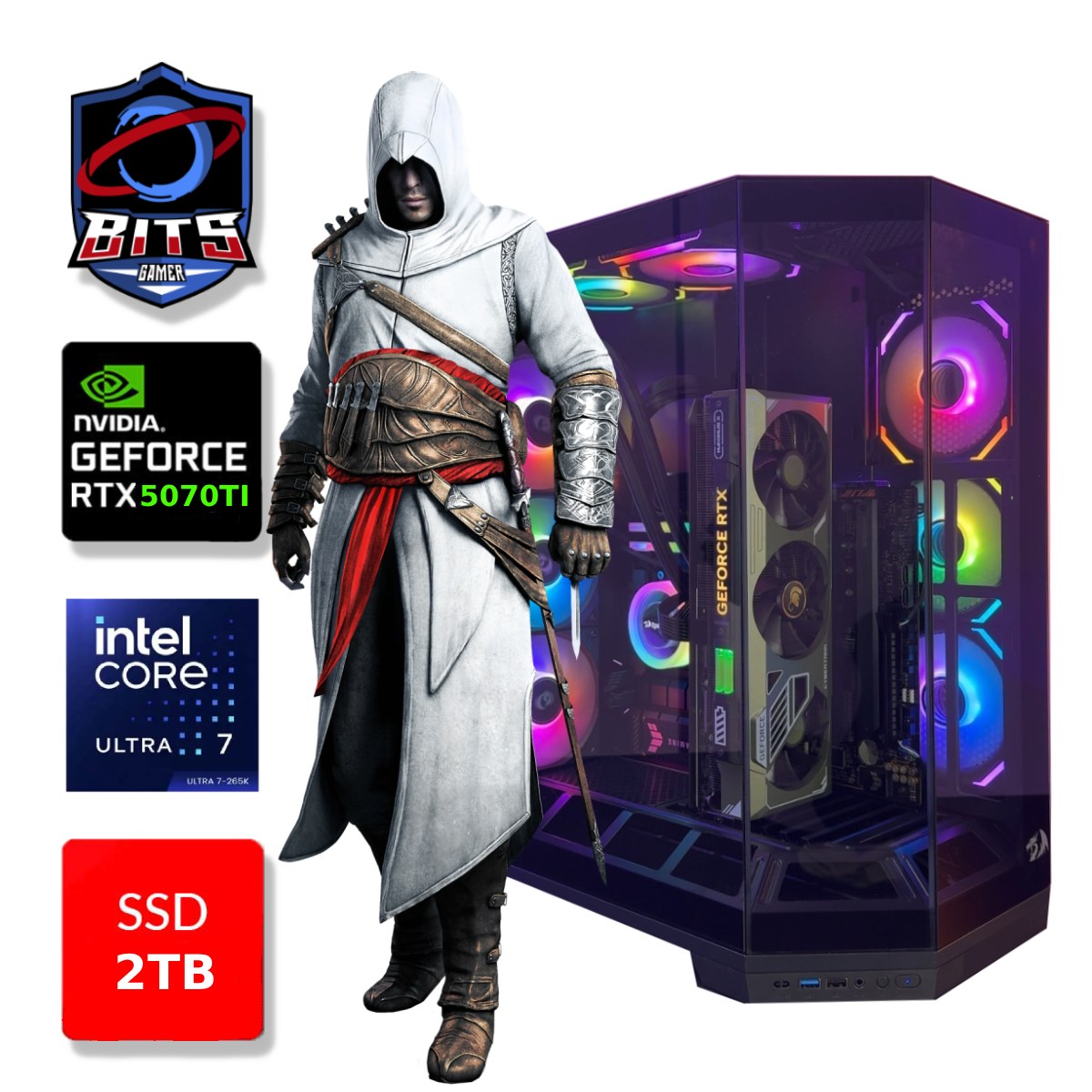 PC Gamer Bits Vortex 2026 - Intel Ultra 7 265k, 64GB, SSD 2TB NVMe, Vídeo GeForce RTX 5070TI 16GB - Windows 11 Professional