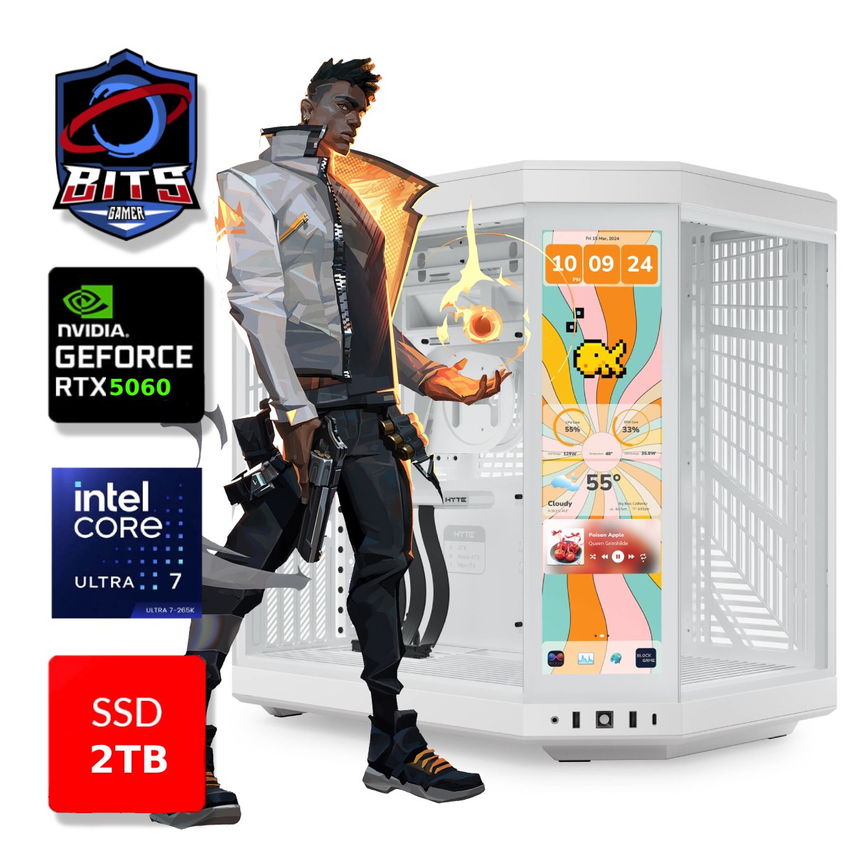 PC Gamer Bits White 2026 - Intel Ultra 7 265k, 64GB, SSD 2TB NVMe, Vídeo GeForce RTX 5060 8GB - Windows 11 Professional