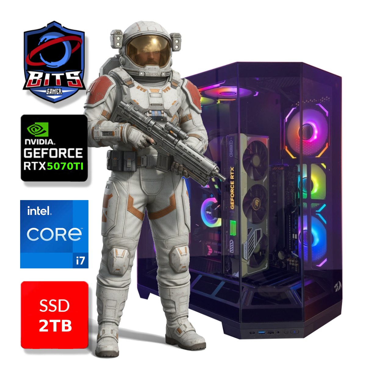 PC Gamer Bits Vortex 2026 - Intel i7 14700F, 64GB, SSD 2TB NVMe, Vídeo GeForce RTX 5070TI 16GB - Windows 11 Professional