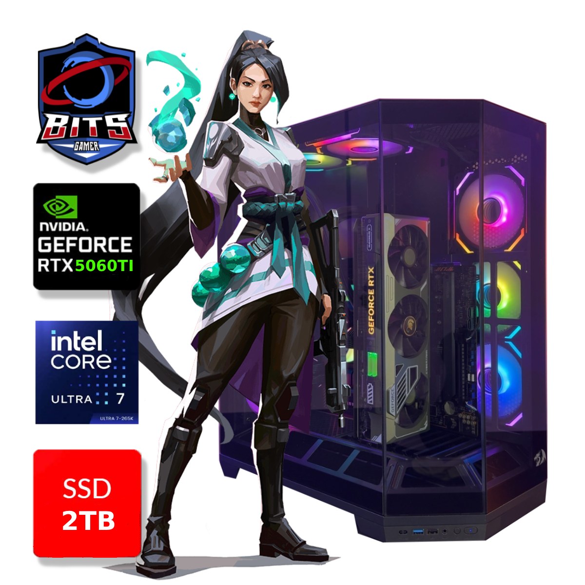 PC Gamer Bits Vortex 2026 - Intel Ultra 7 265k, 64GB, SSD 2TB NVMe, Vídeo GeForce RTX 5060TI 16GB - Windows 11 Professional