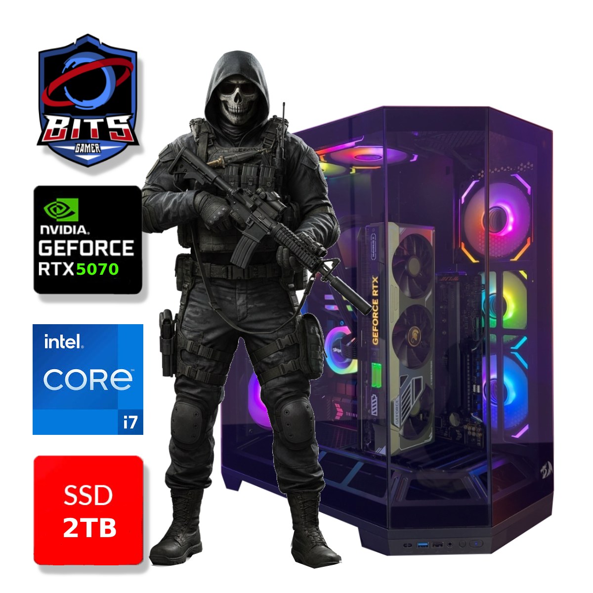 PC Gamer Bits Vortex 2026 - Intel I7 14700F, 64GB, SSD 2TB NVMe, Vídeo GeForce RTX 5070 12GB - Windows 11 Professional