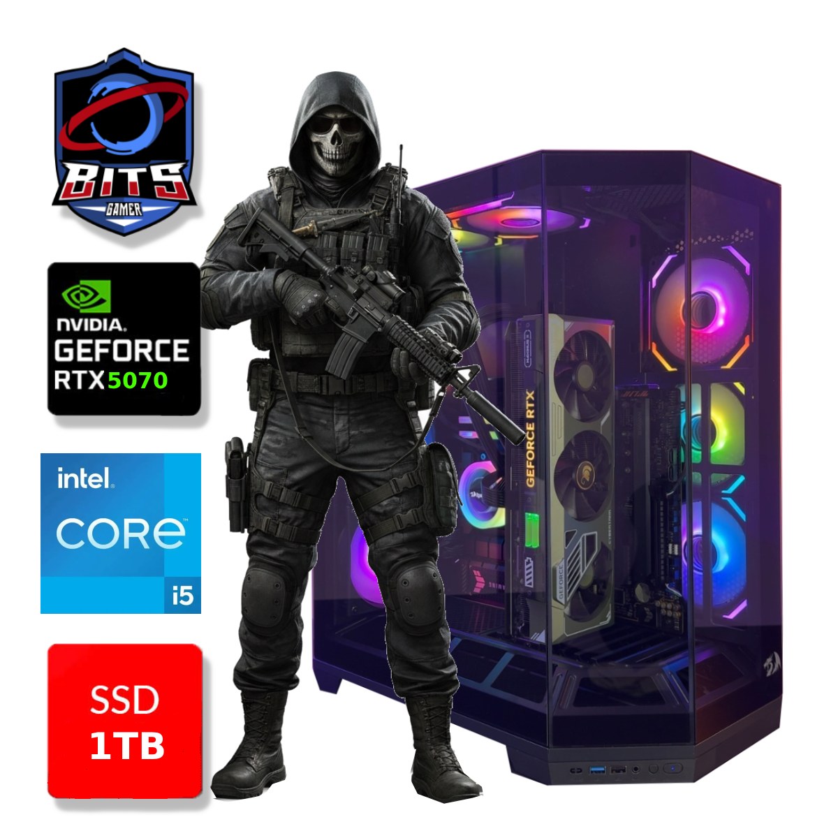 PC Gamer Bits Vortex 2026 - Intel I5 14400F, 32GB, SSD 1TB NVMe, Vídeo GeForce RTX 5070 12GB - Windows 11 Professional