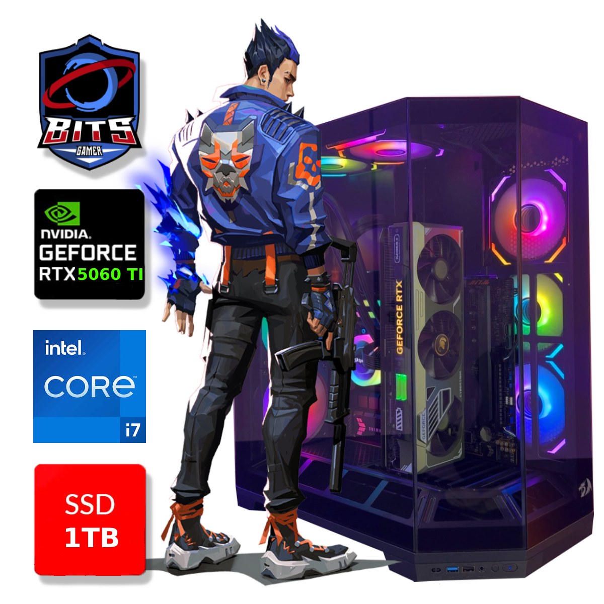 PC Gamer Bits Vortex 2026 - Intel i7 14700F, 64GB, SSD 1TB NVMe, Vídeo GeForce RTX 5060TI 16GB - Windows 11 Professional