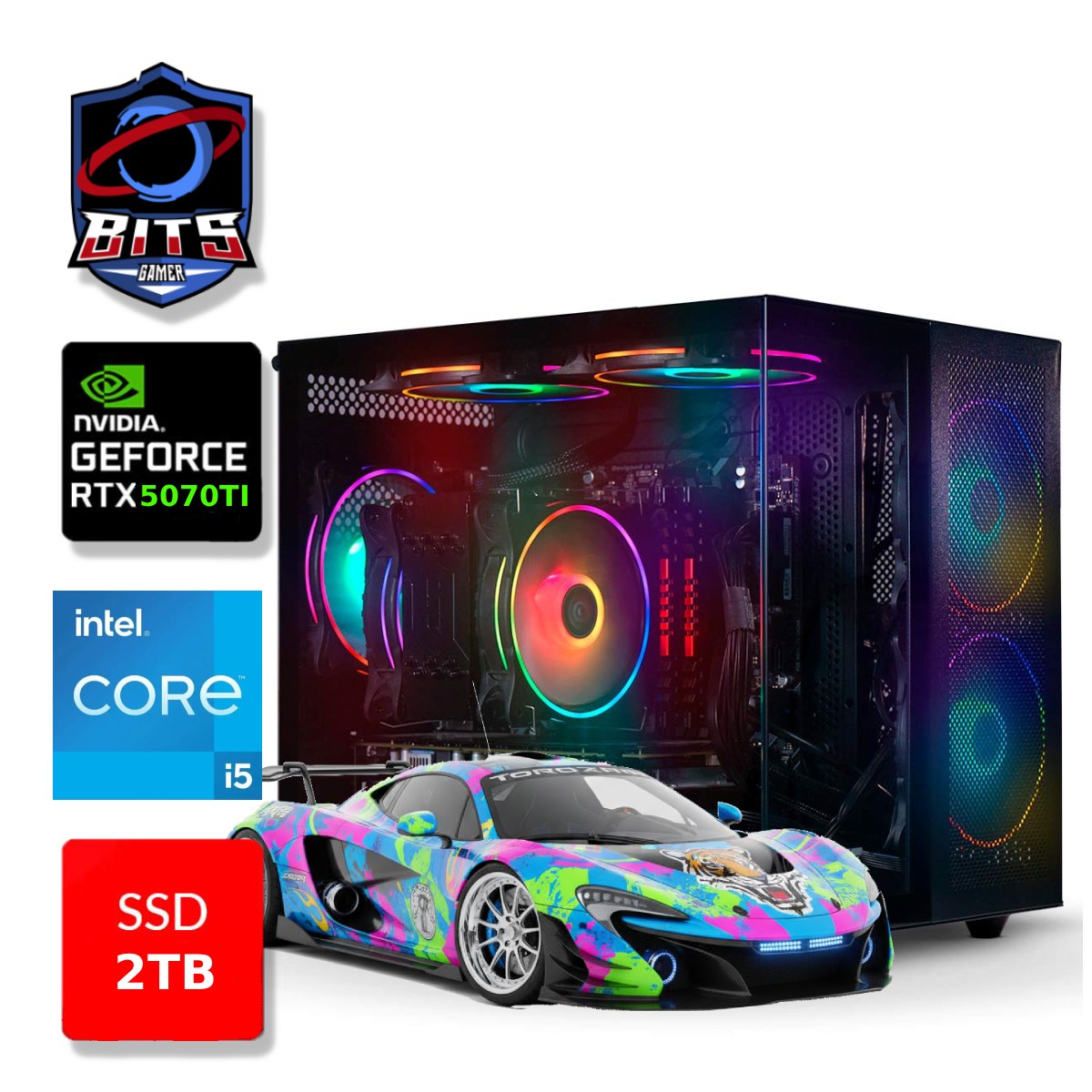 PC Gamer Bits 2026 - Intel i5 14400F, 64GB, SSD 2TB NVMe, Vídeo GeForce RTX 5070TI 16GB - Windows 11 Professional