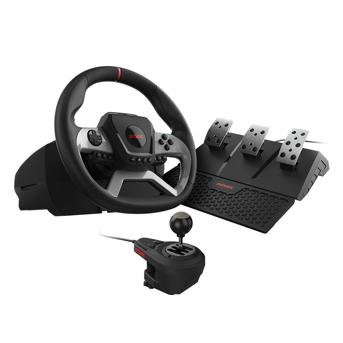 Volante PCYES W270 - Compatível com Xbox, Playstation e PC - Force FeedBack - Pedal Triplo - Com Marcha - 306297
