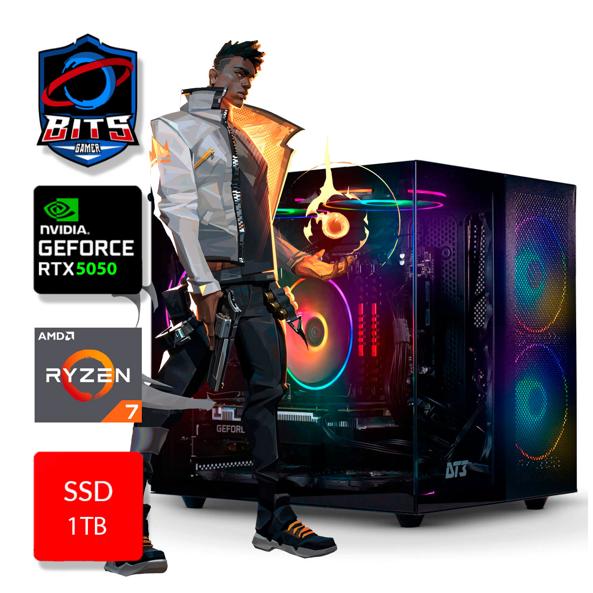 PC Gamer Bits 2025 - Ryzen 7 5700X, 16GB, SSD 1TB, Video GeForce RTX 5050, Windows 11