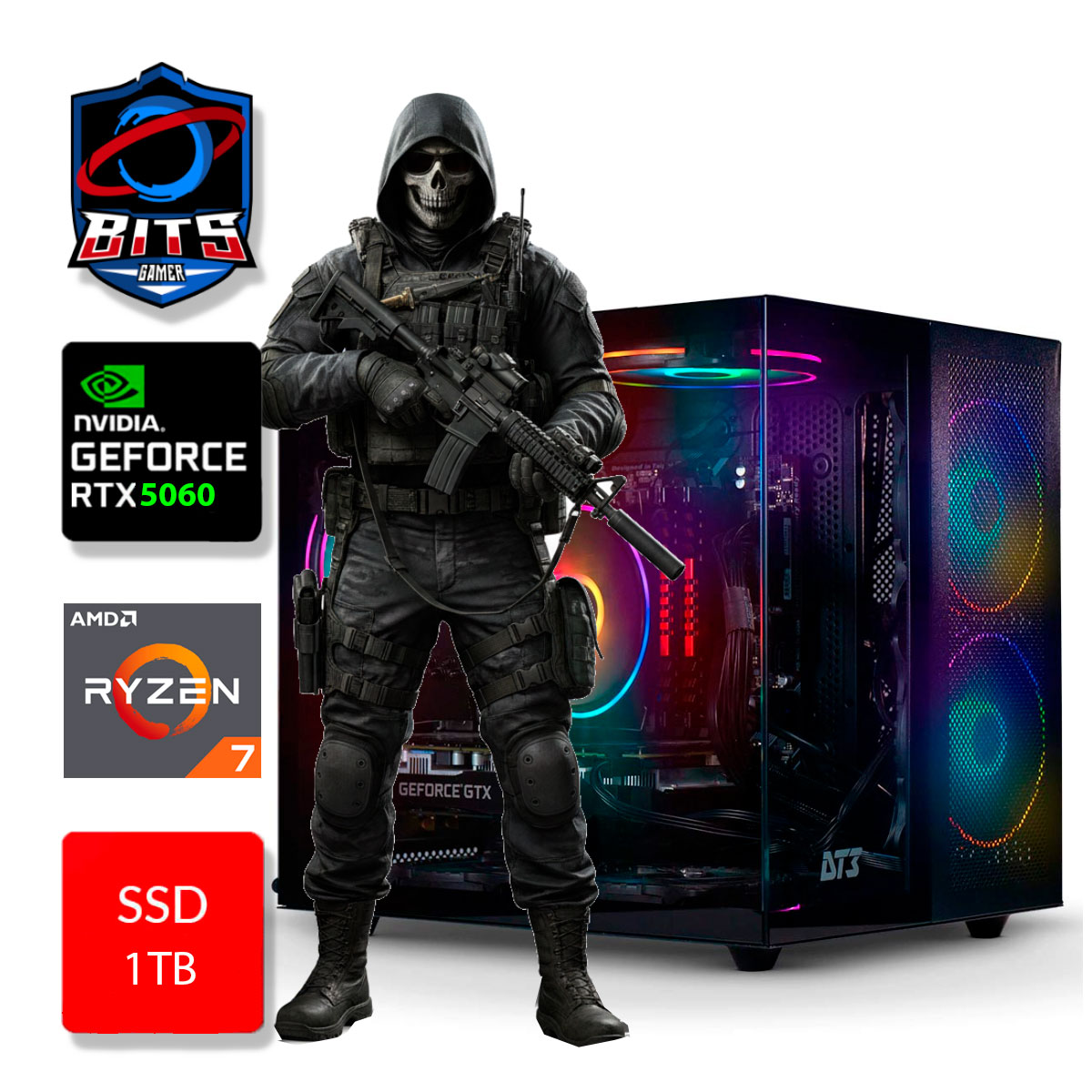 PC Gamer Bits 2025 - Ryzen 7 5700X, 16GB, SSD 1TB, Video GeForce RTX 5060, Windows 11