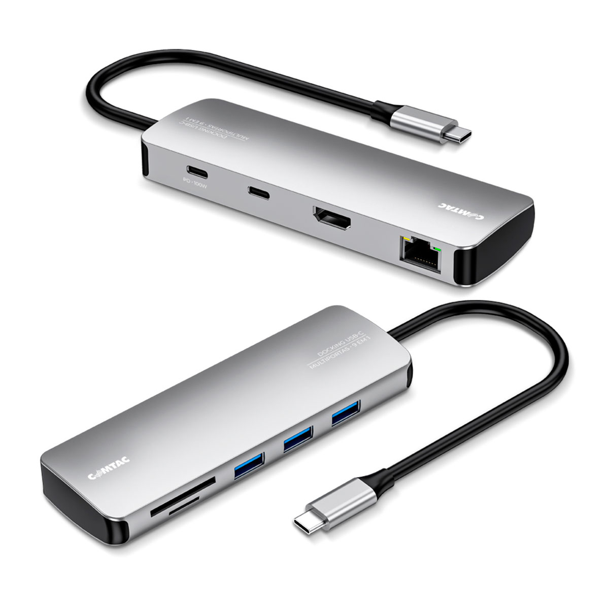 Adaptador Conversor USB-C para HDMI 4K - 3 Portas USB 3.2 - Rede Gigabit RJ45 - Leitor de Cartão - USB-C power - Comtac 20129481
