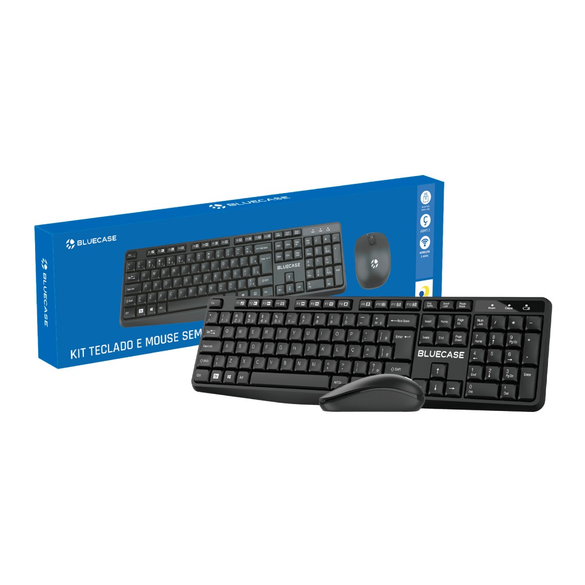 Kit Teclado e Mouse sem Fio Bluecase BMTW01 - ABNT2 - 2400dpi - Preto