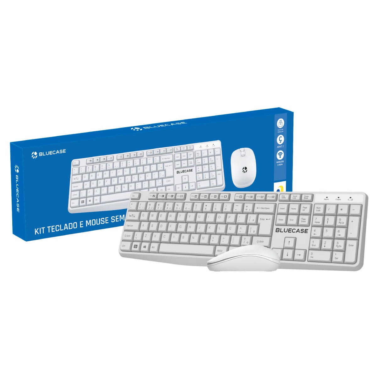 Kit Teclado e Mouse sem Fio Bluecase BMTW01 - ABNT2 - 2400dpi - Branco