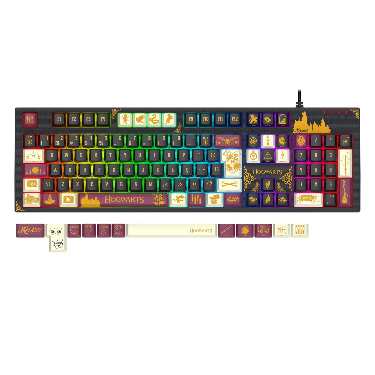 Teclado Mecânico Gamer Harry Potter AMSA Hogwarts - ABNT2 - RGB Chroma MK2 - Keycaps Extras - Switch Brown - Preto - HP-592RGB