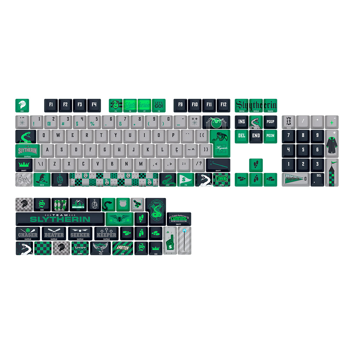 Kit de Keycaps Redragon x Harry Potter Sonserina - PBT Dye Sub - 136 Teclas - HP-942