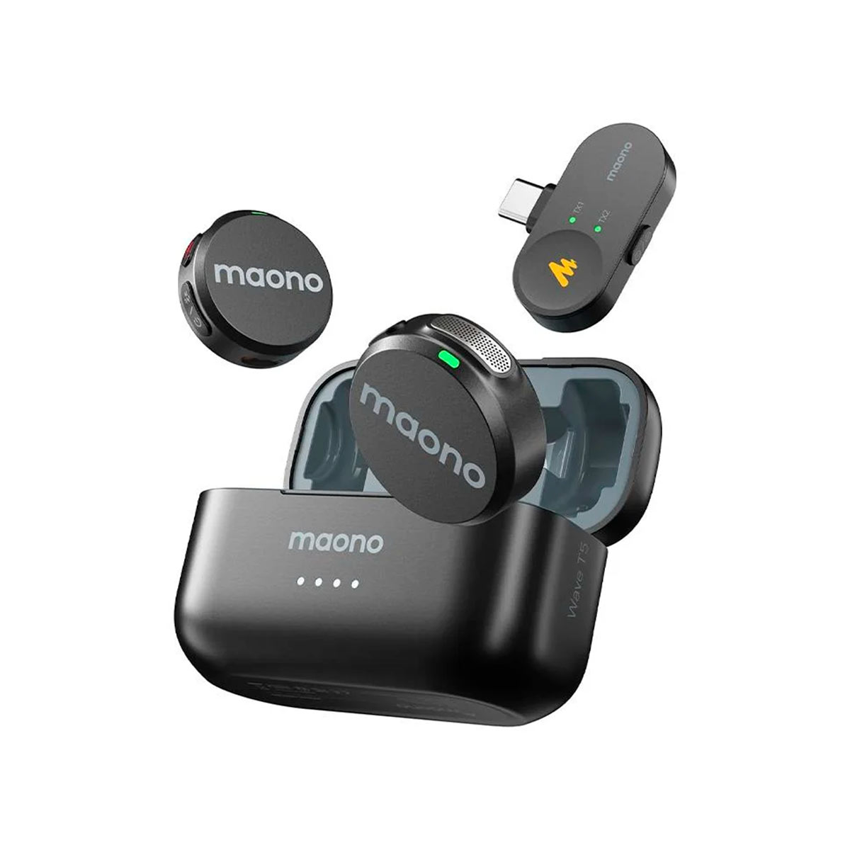 Microfone de Lapela sem Fio Maono - Estojo de Carregamento - Até 10h de Bateria - Conexão 2.4GHz - Preto - Wave T5