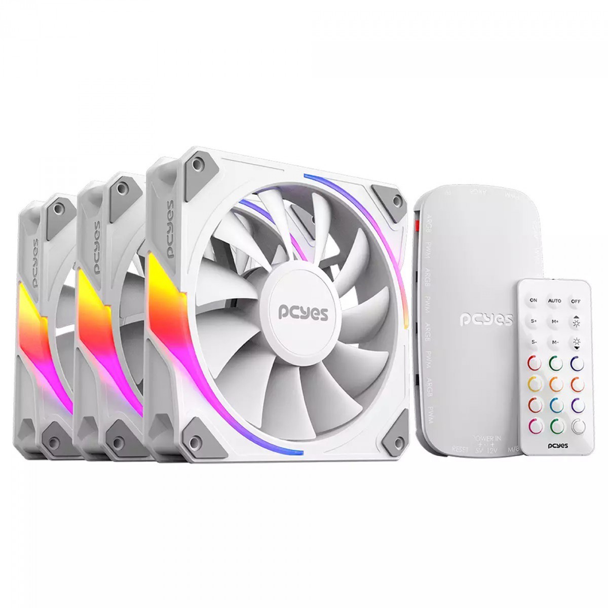 Kit 3 Coolers 120mm Sangue Frio 3 - LED ARGB - com Controladora - Branco - Pcyes K3ARGBSF3WGBR